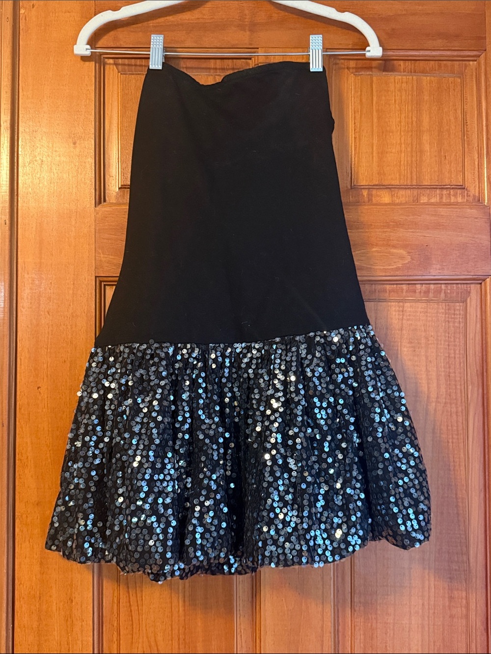 American Eagle Outfitters Black Sequin Hem Strapless Dress